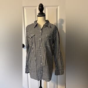 Nollie Button Down Shirt Women's XL Gingham Black & White 100% Cotton